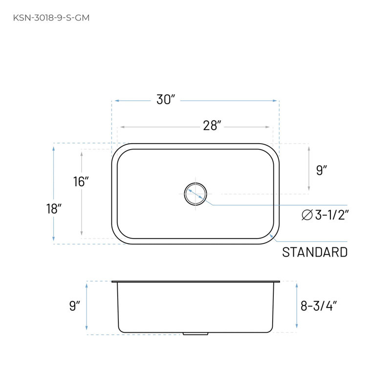 30'' L Single Bowl Stainless Steel Kitchen Sink