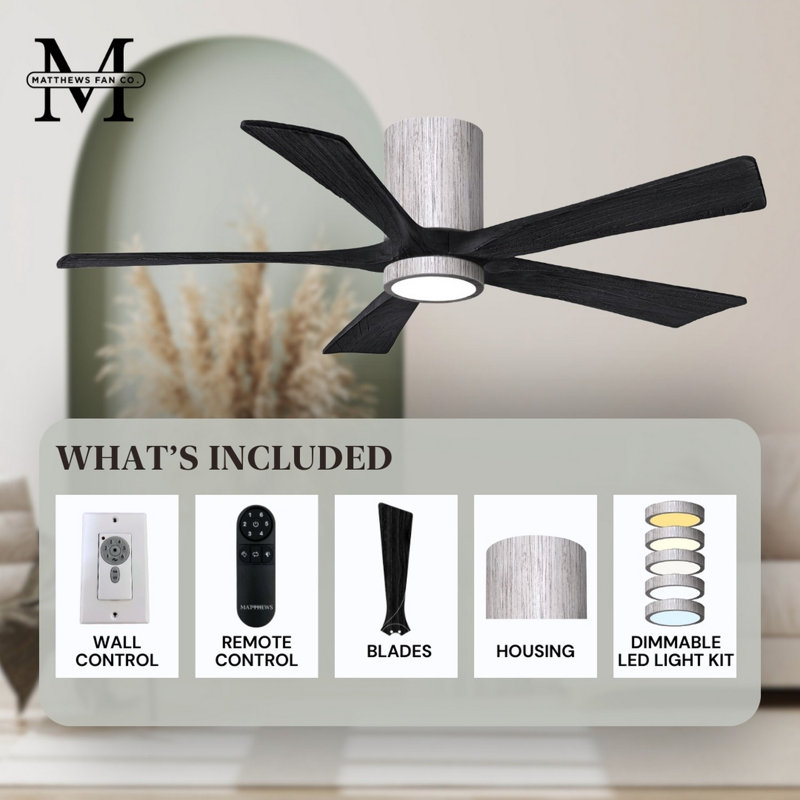 Irene Flushmount Light Kit 5 Blade LED Ceiling Fan, Barn Wood Tone, Matte Black, 60"