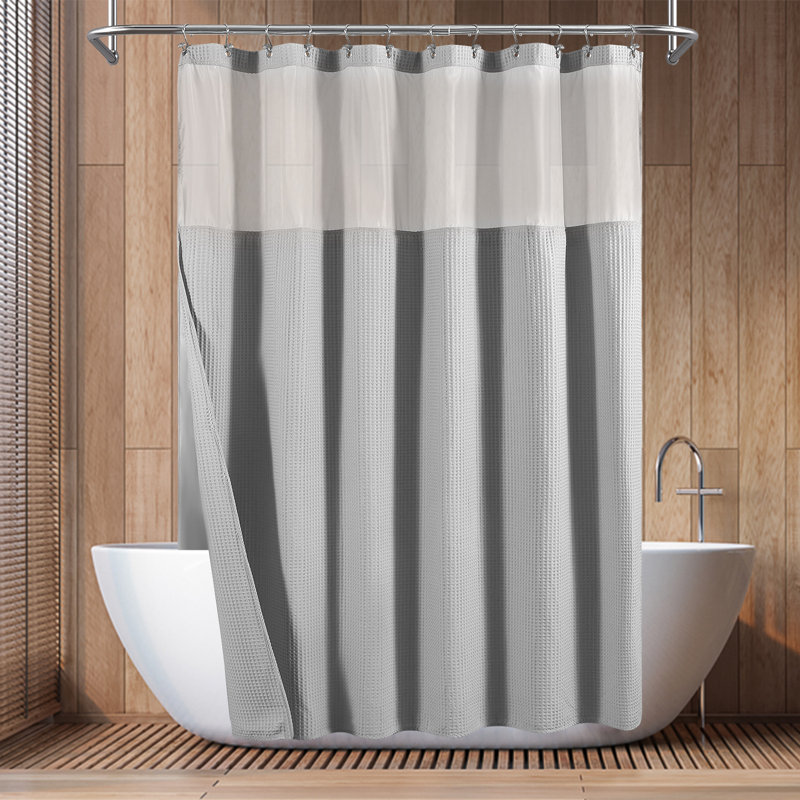 Rideau de douche en mélange de coton gaufré nid d'abeille avec doublure encliquetable, H 78 po x l 71 po, Marine