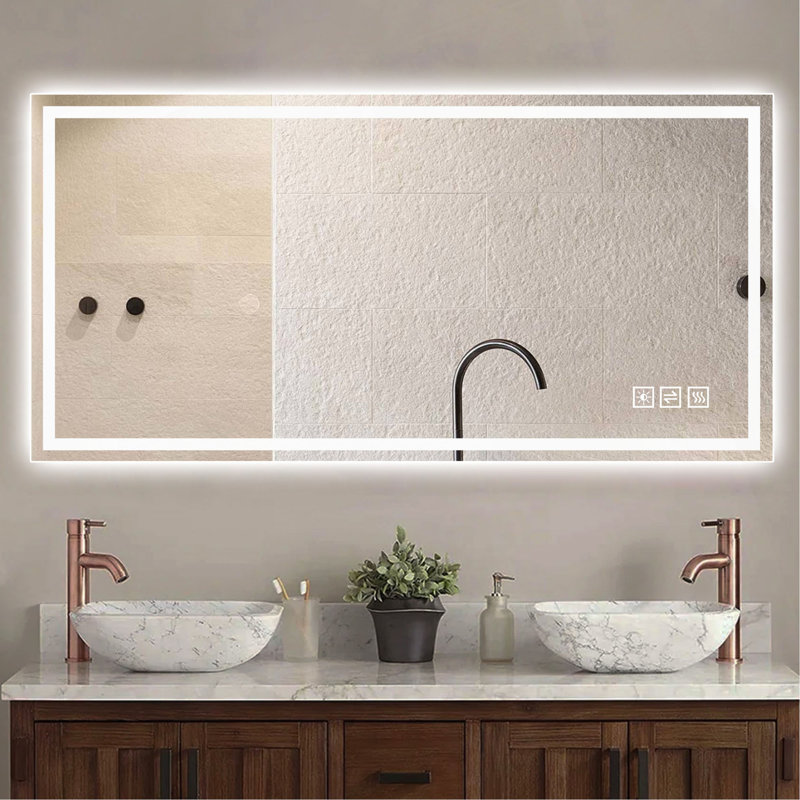 48×24 Inch Anti-Fog LED Bathroom Mirror With Modern Straight-Edged Design, 3 Color Dimmable Lighting, Horizontal/Vertical Wall Mount