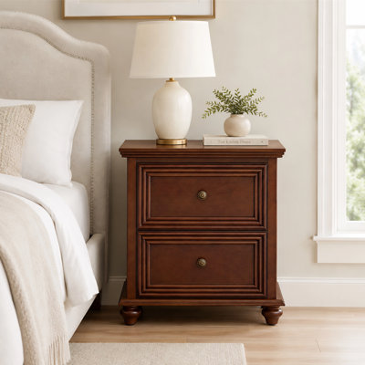22.9'' Mid-Century Modern 2-Drawer Wood Nightstand with Charging Station and Cable Management