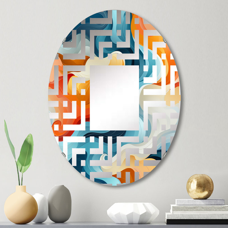 Miroir décoratif ovale bleu et orange tourbillonnant Harmony II - Maze, L 20 po x H 30 po