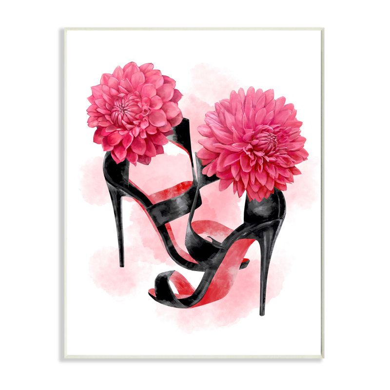 «Pink High Heel Glam Fashion Flower», reproduction d'art, H 10 po x l 15 po x P 0,5 po, Plaque murale