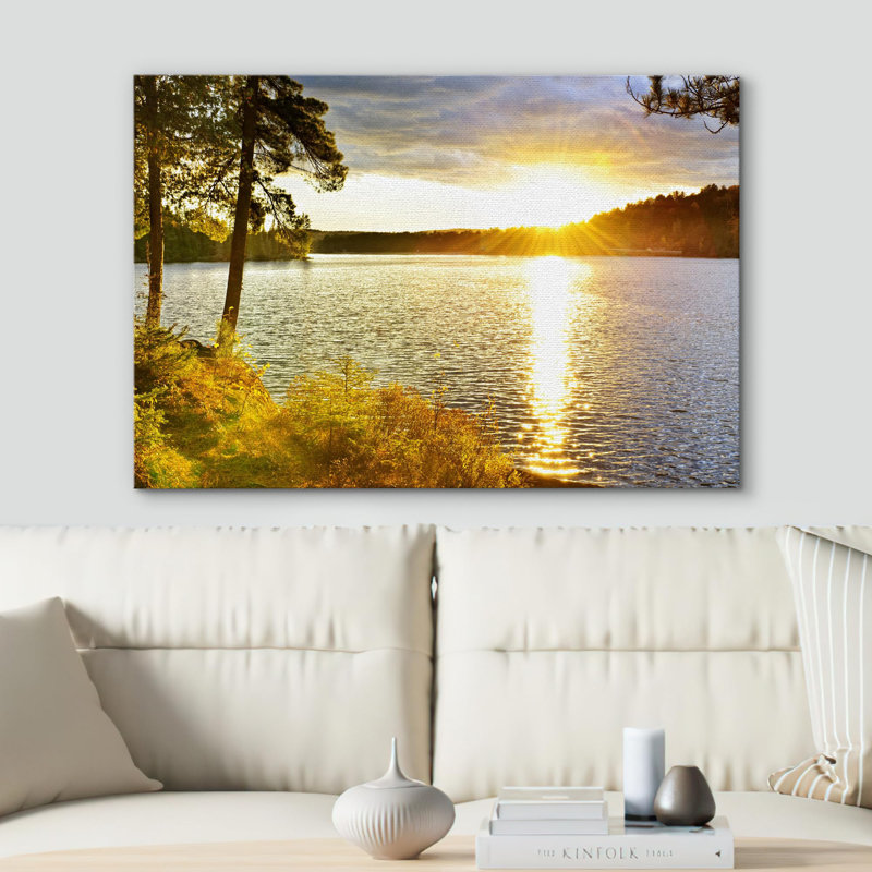 Automne Automne «Golden Hour Lakeside Serene» sur, H 24 po x l 36 po