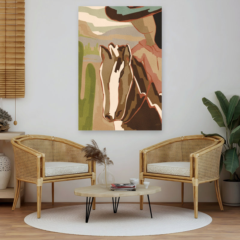 «Dusty Rider II», reproduction contemporaine d'art de cactus cheval, paysage mural, 60" H x 40" W