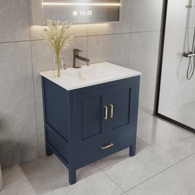 Meuble-lavabo bleu 24 po avec tiroir inférieur