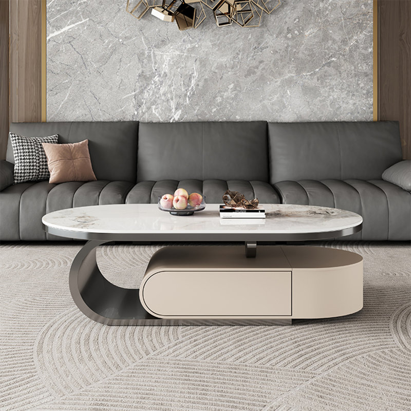 Table basse moderne simple ovale, H 16,5 po x L 51,2 po x l 27,6 po