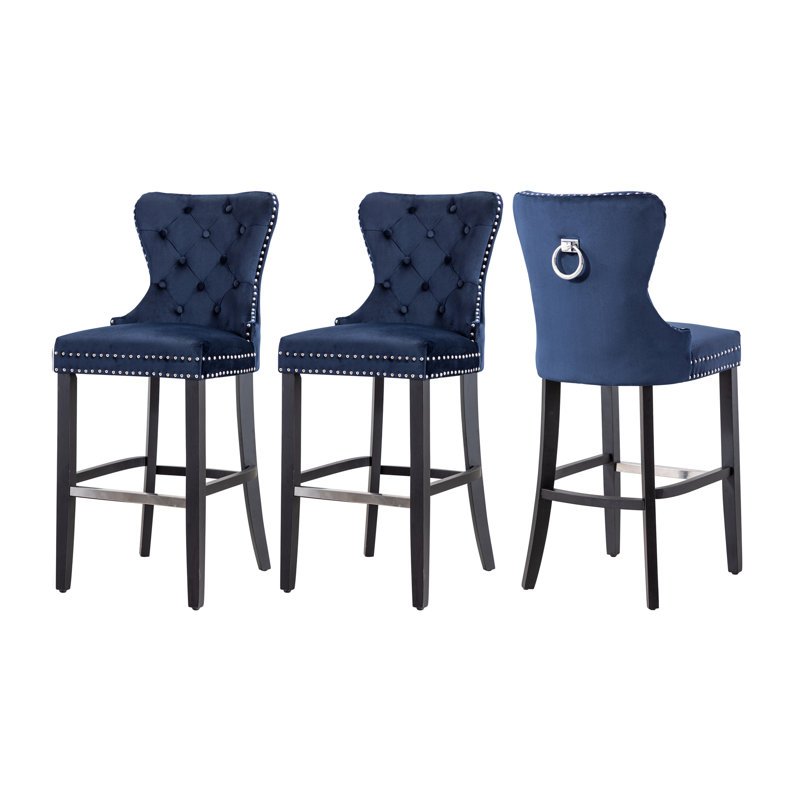Tabouret de bar et de comptoir Kirsten, Noir, Bleu marine, Tabouret de bar (siège d'une hauteur de 29 po)