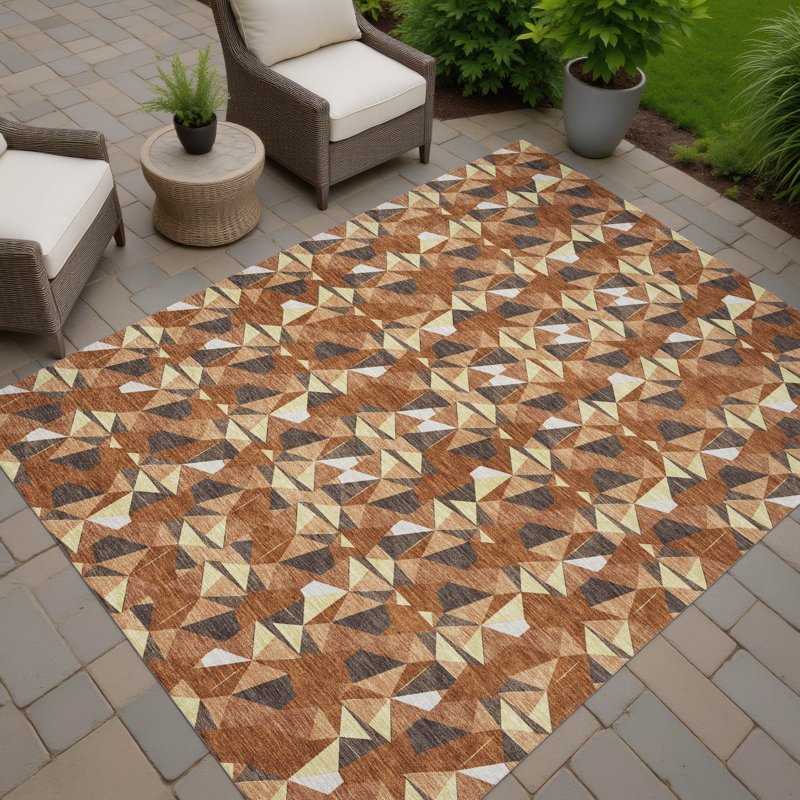Machine Washable Indoor/Outdoor Chantille ACN2636 Geometric Rug, 3' x 5', Paprika