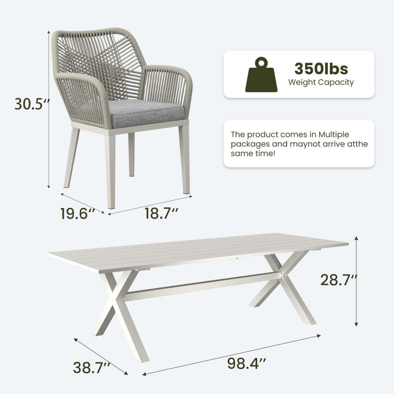 Ensemble de salle à manger 13 pièces pour l'extérieur avec table de salle à manger rectangulaire et 12 chaises, 12, Blanc