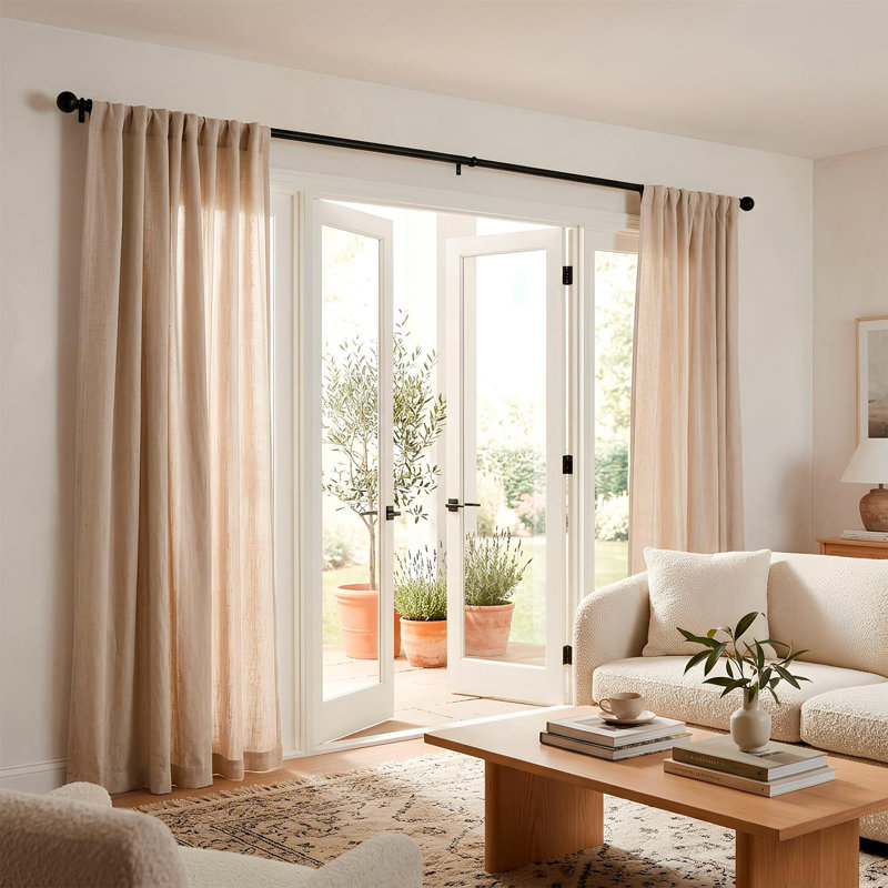 Adjustable 2cm Curtain Pole Set, 77 to 250cm, Matt Black