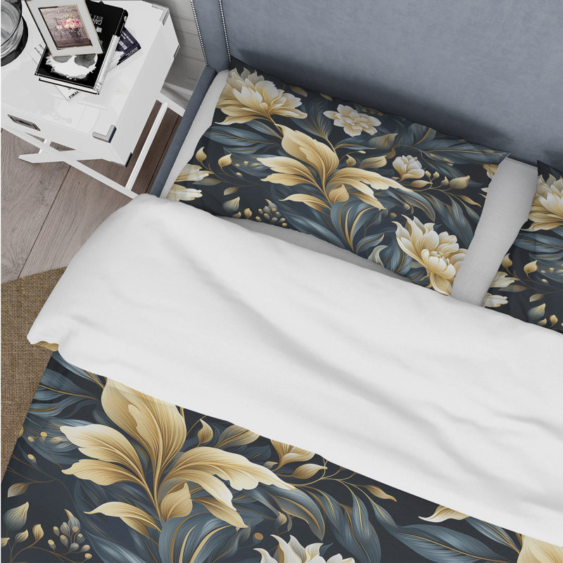 Ensemble de housse de couette beige et bleu Dahlia Retreat - Floral, Housse de couette simple + 1 taie décorative stan