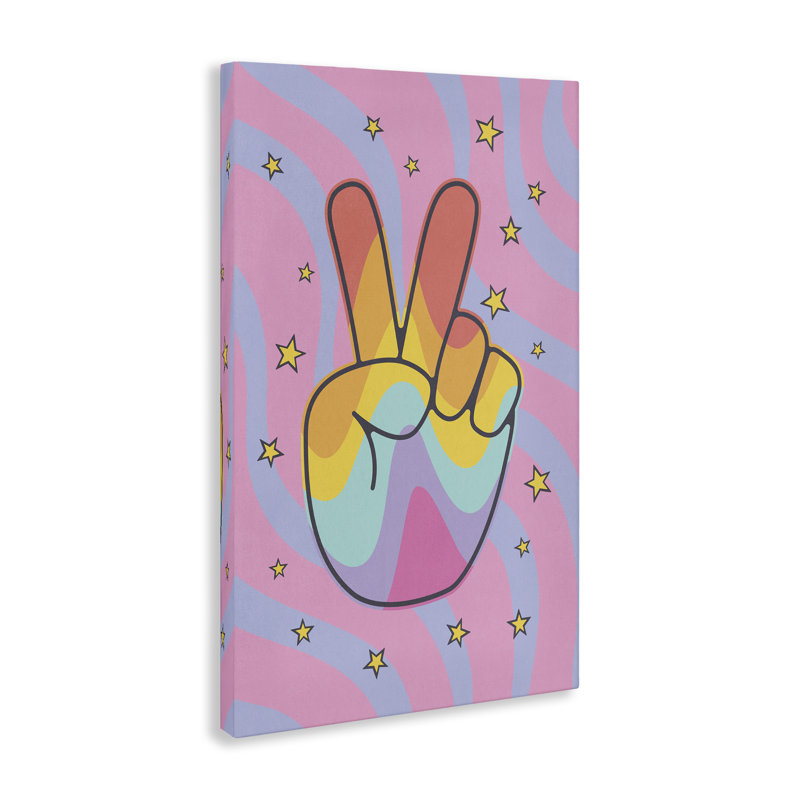 «Groovy Peace with Patterns», art mural sur toile par Nataly White, H 30 po x l 20 po