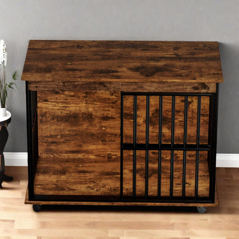 Mobilier de grande cage pour chien avec plateau pour chiens de taille moyenne à grande, chenil en bois