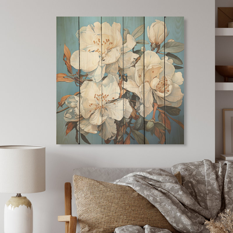 Un bouquet de rhododendrons - Art sur bois de pin rhododendron naturel, H 15 po x l 15 po