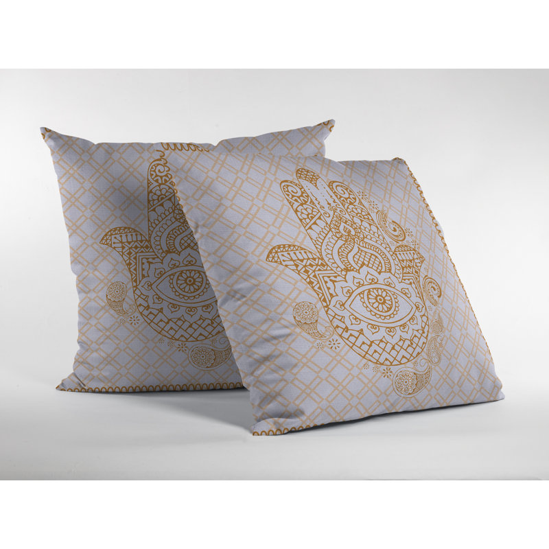 Gold and Gray 16" Faux Suede Hamsa Hand Throw Pillow