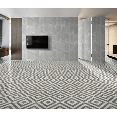 Marbre à jet d'eau 12 * 12, gris blanc 2 couleurs, marbre naturel, pour plancher et mur, carrelage en marbre poli, pierre naturelle, marbre véritable, marbre véritable, 1 boîte de 8 pièces