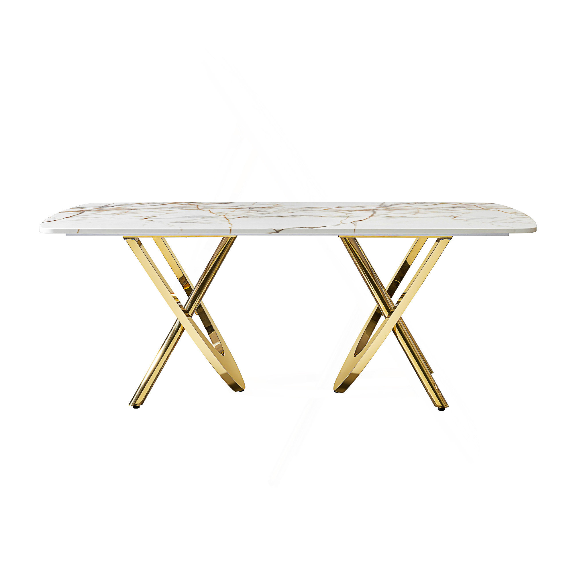 Mercer41 MDF Marble Pattern Dining Table With Gold Stainless Steel Base ...