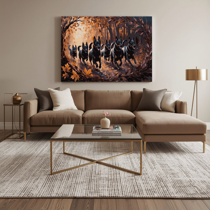 Chiens, art mural sur toile noire Schipperke