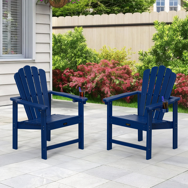 HDPE Patio Stackable Folding Adirondack Chair, Blue