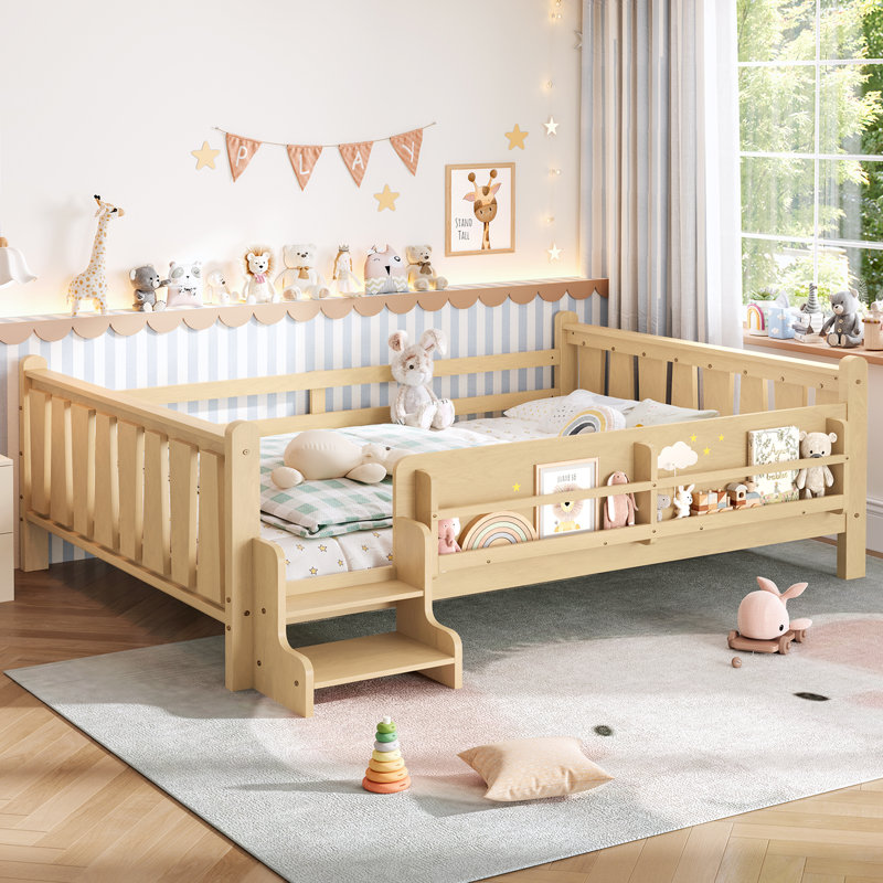 Lits en bois massif peu encombrants avec rangement, conception de plancher moderne pour la famille
