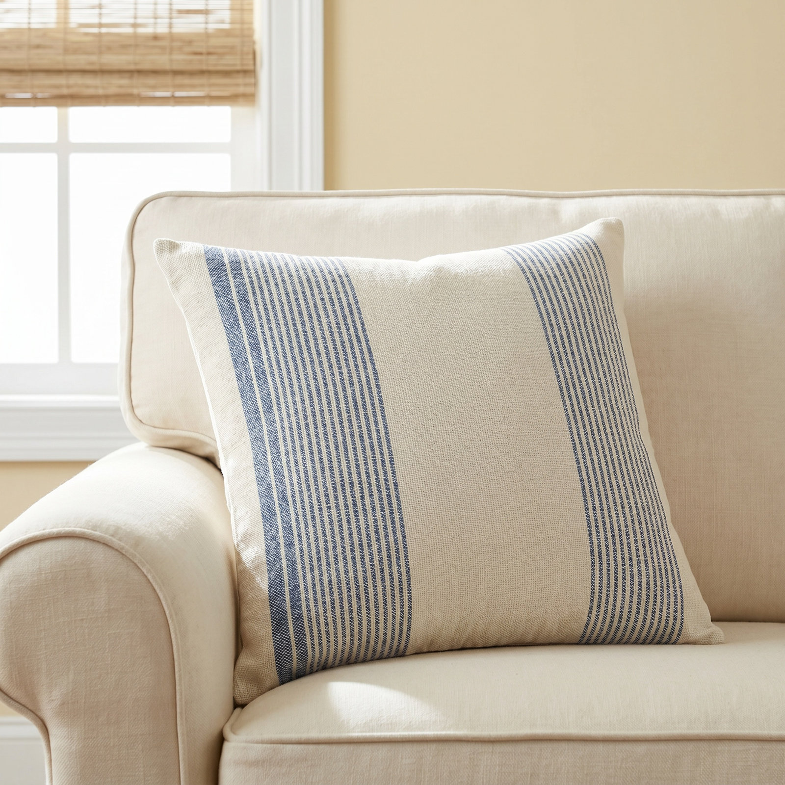 Sambuca Striped Indoor/Outdoor Throw Pillow, Blue/Ivory, Pillow Cover Only - No Insert