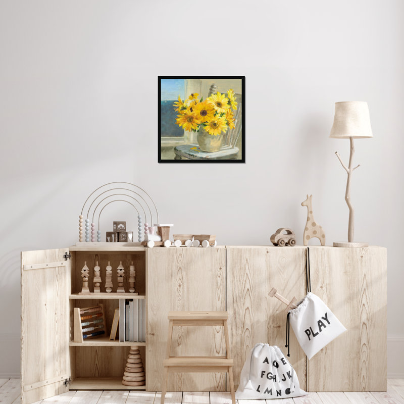 Sunflowers By The Sea Crop Light by Danhui Nai - Painting, Black Framed Paper Print, 55cm H x 55cm W