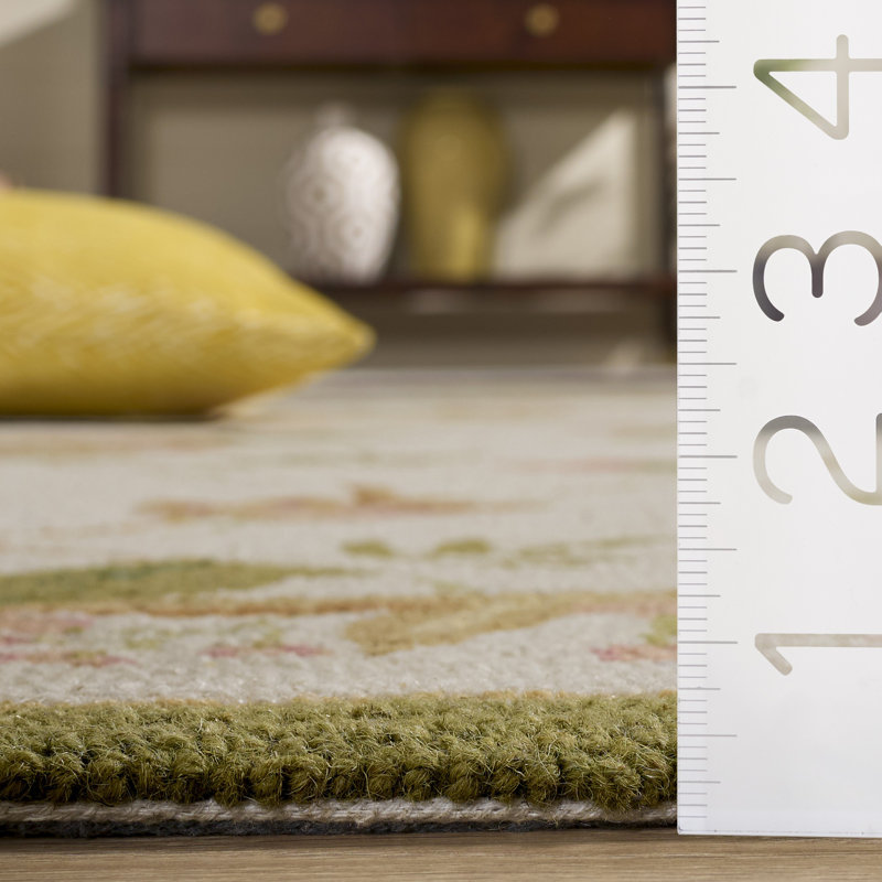 Tapis floral en laine crocheté à la main Kinchen, Rectangle 9 pi x 12 pi, Beige