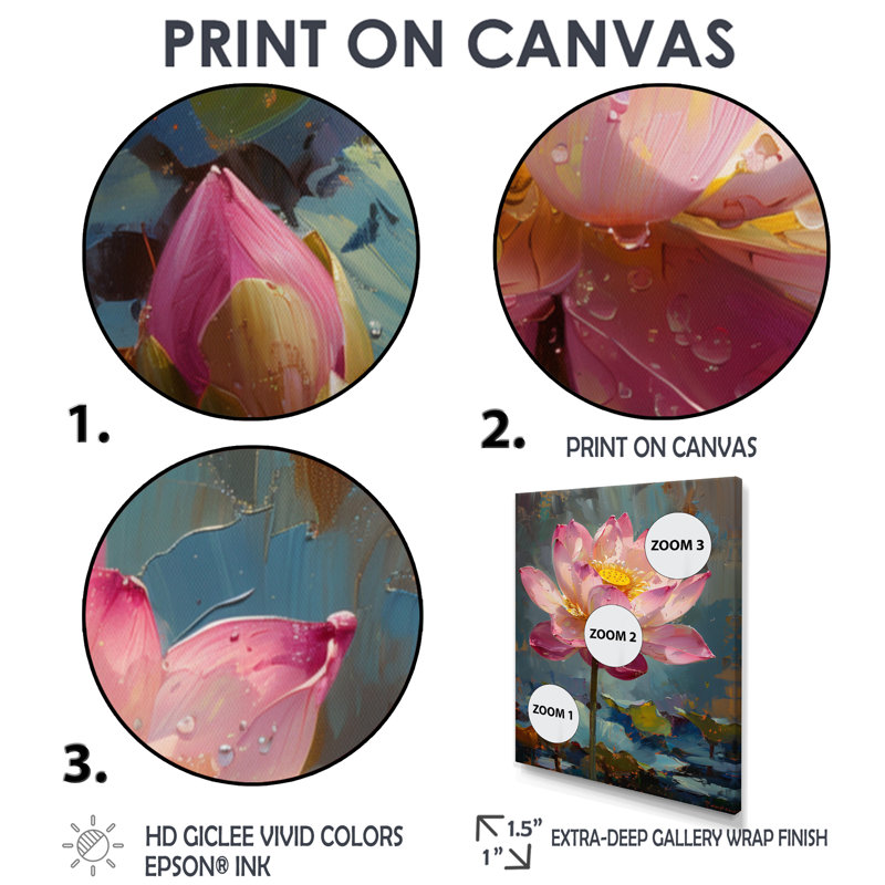 Décoration de lotus rose et gris - étang de lotus, H 12 po x l 20 po, Cadre simple noir