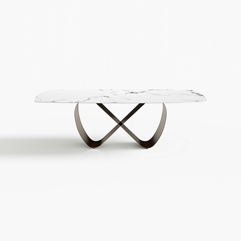 Metal Base Dining Table, 35.4" W x 63" L, White Stone