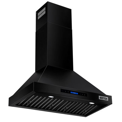 KOSTCH 30 inch Ducted Wall Mount Range Hood in Stainless Steel, 600 CFM Suction Power with Touchscreen Control, Removable Filters & LED Lights,Black