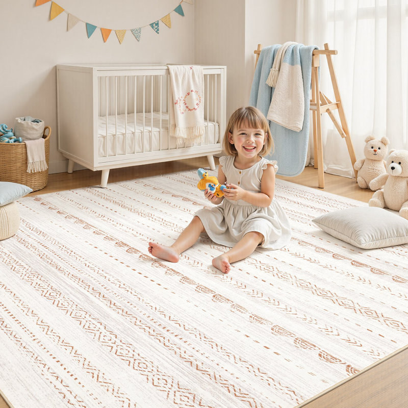 Modern Geometric Area Rug Moroccan Washable Low Pile Carpet Non-Slip Abstract Pattern Soft Floor Mat, Rectangle 8' x 10'