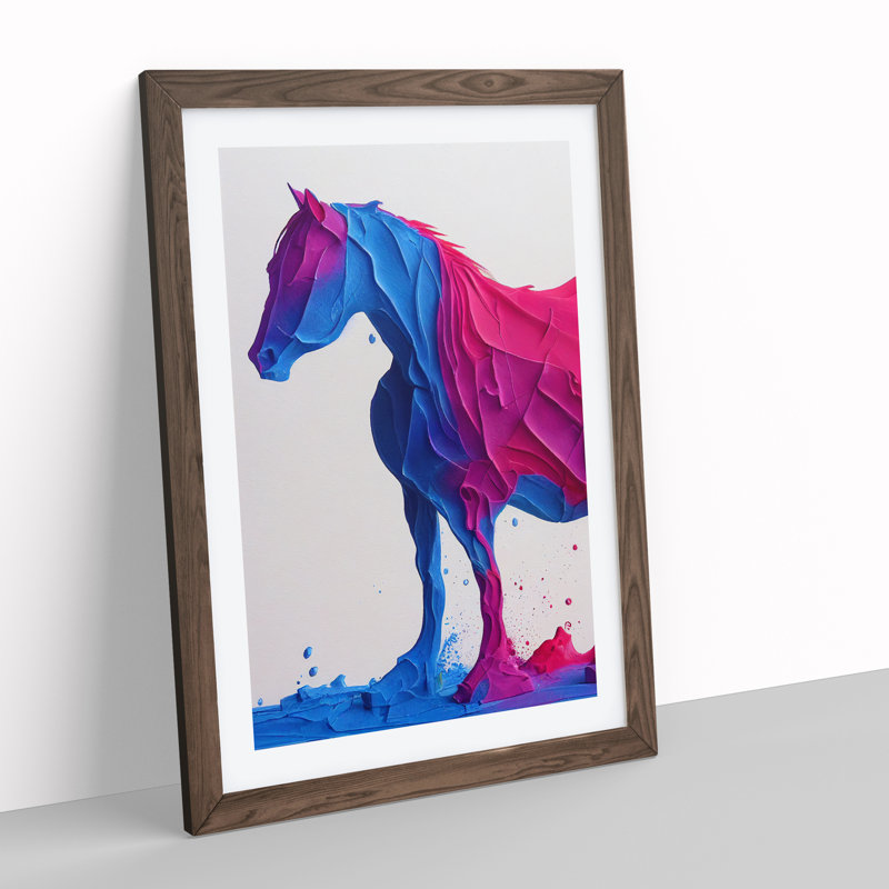 Vibrant Horse Abstract No.1 - Wall Art, 66cm H x 48cm W, Walnut Framed Paper, White