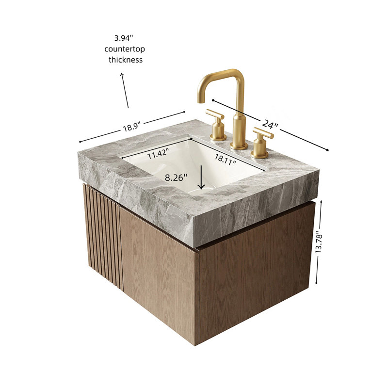Meuble-lavabo de 24 pouces avec comptoir en pierre frittée et lavabo en céramique, durable et élégant pour les salles de bain modernes.