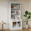 Bibliothèque blanche moderne de 83,4 po de hauteur avec 2 portes en verre, 1 tiroir, une tablette réglable et un tiroir lisse - en bois massif, matériau rectangulaire de style 3 tablettes ouvertes pour l'organisation de bureau en bois-491455850