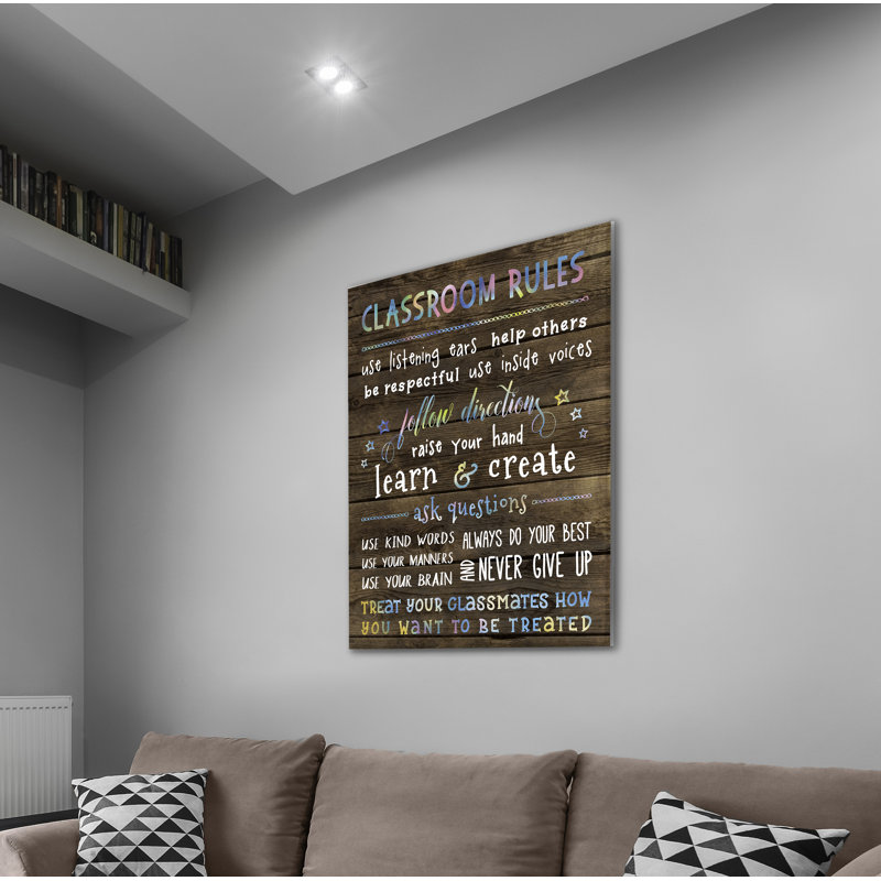 Art textuel sur toile tendue Classroom Rules, H 16 po x l 20 po x P 1,5 po