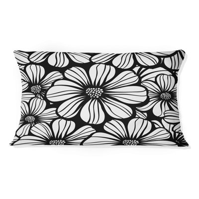 Coussin lombaire transitionnel noir et blanc Floral Garden III