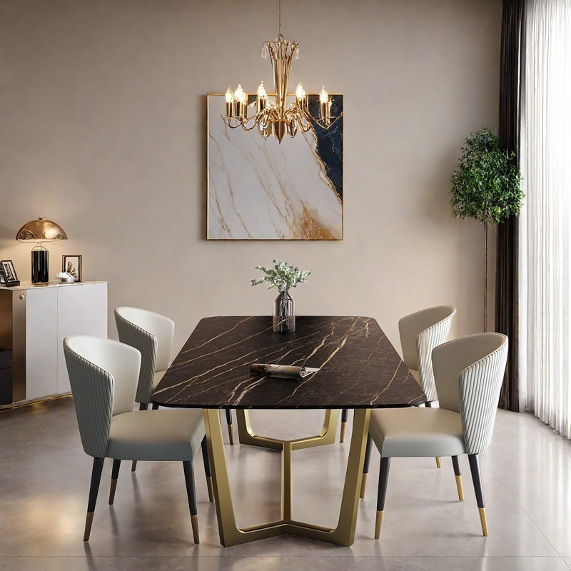 Light Luxury Simple Rock Dining Table Sets., 29.53"H x 55.12"L x 31.5"W
