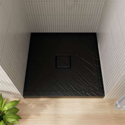 GT 36" x 36" Acrylic Shower Base, Single Threshold Shower Pan, Center Drain Slip-Resistant, Matte Black with Rock Pattern