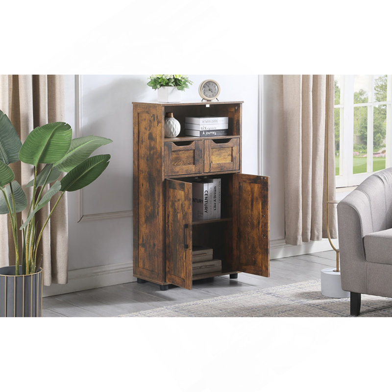 Grande armoire de rangement, armoire de rangement pour salle de bain avec 2 grands tiroirs et tablette réglable, pour le salon, le bureau personnel et la cuisine brun rustique