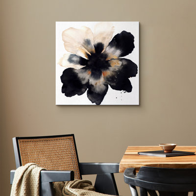 Bold Black and Beige Abstract Floral on White Background - Pictures Framed Canvas Print Wall Art