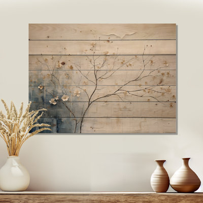 Minimalism Beige And Blue Countryside - Countryside Wood Wall Art On Natural Pine Wood