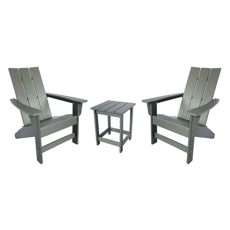 Ensemble de chaise Adirondack moderne en PEHD résistant aux intempéries avec table d'appoint Arenijus, gris