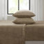Très grand drap 4 pièces de couleur taupe - 100% ultra doux et douillet brossé des deux côtés avec des draps-housses plats 2 taies d'oreiller lavables à la machine