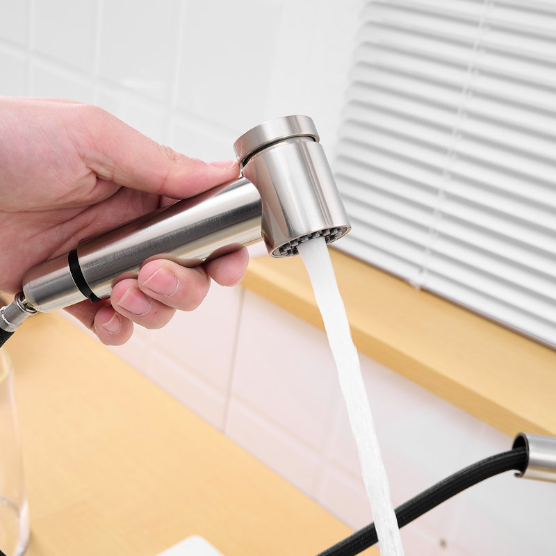 Black Mini Bar Prep Faucet With Pull-Out , Stainless Steel, Ceramic Filler, Contemporary Style Modern Pull Out Brushed Nickel, Filling