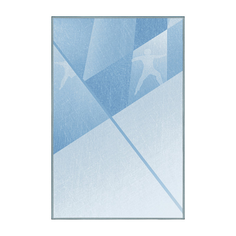 Machine Washable Paxton Ice Skating Rink Scene Minimalist Rug in Blue – SkyBlue Binding, 2x3