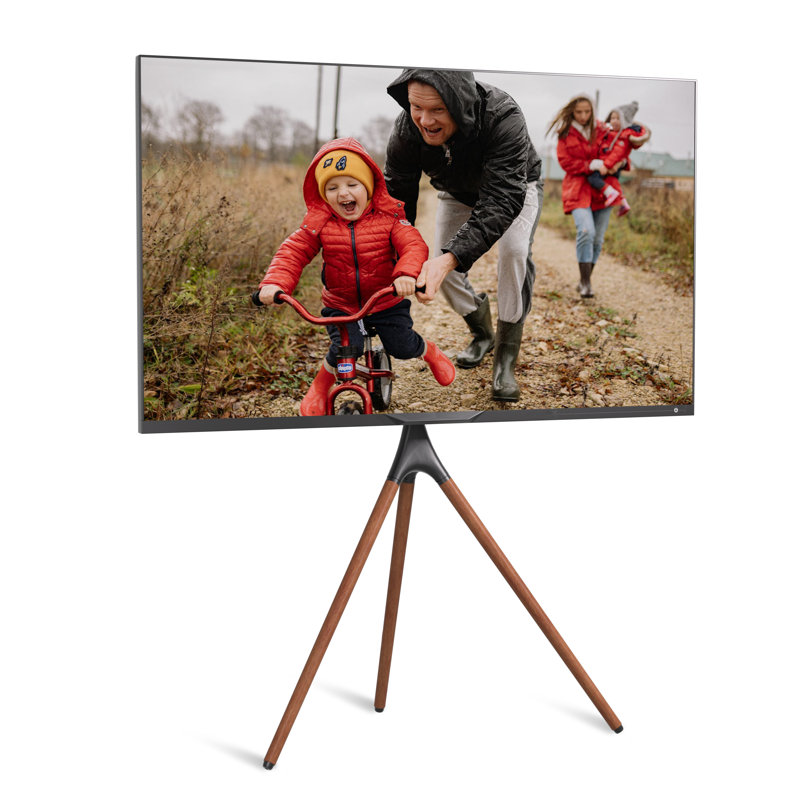 Modern Black Matte Tripod TV Stand with Wooden Legs