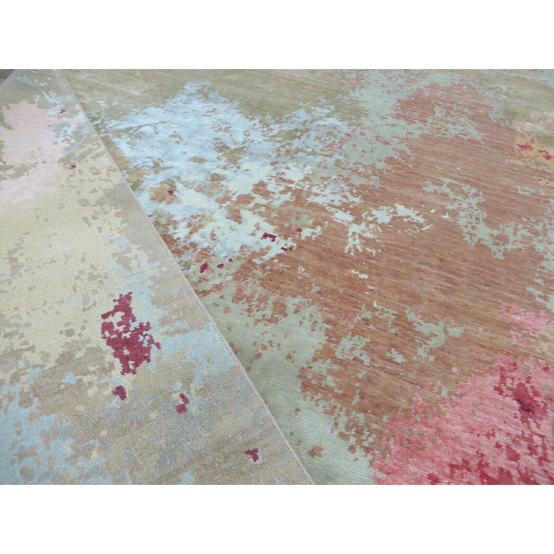 Tapis oriental moderne multicolore noué à la main 12 x 15 po avec soie 64B208848BCD4CCB9368E42ACF81A2CC