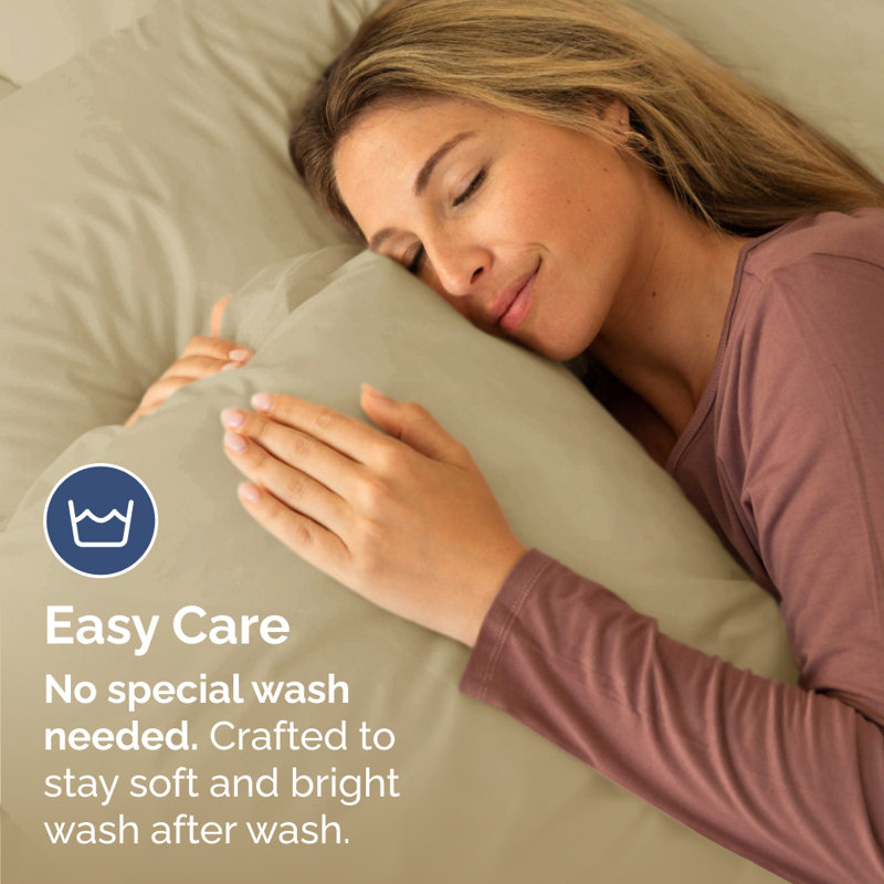 Microfiber Pillowcase Set of 2, Soft Double Brushed Pillow Covers, Breathable & Easy Care, Beige, Queen