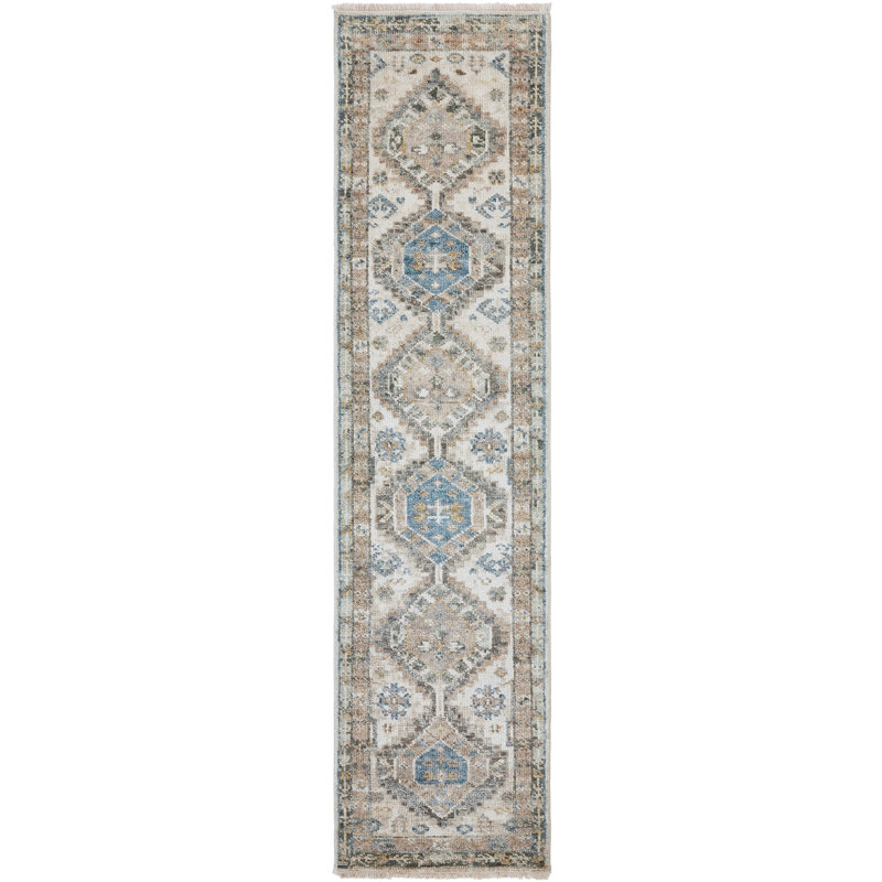 Pepa Hand Knotted Wool Area Rug, Runner 2'6" x 10', Ivory/Gray